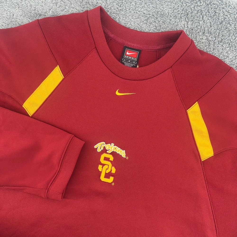 Vintage Nike Dri-Fit USC Trojans Long Sleeve Training Pullover‎ Red Mens Large